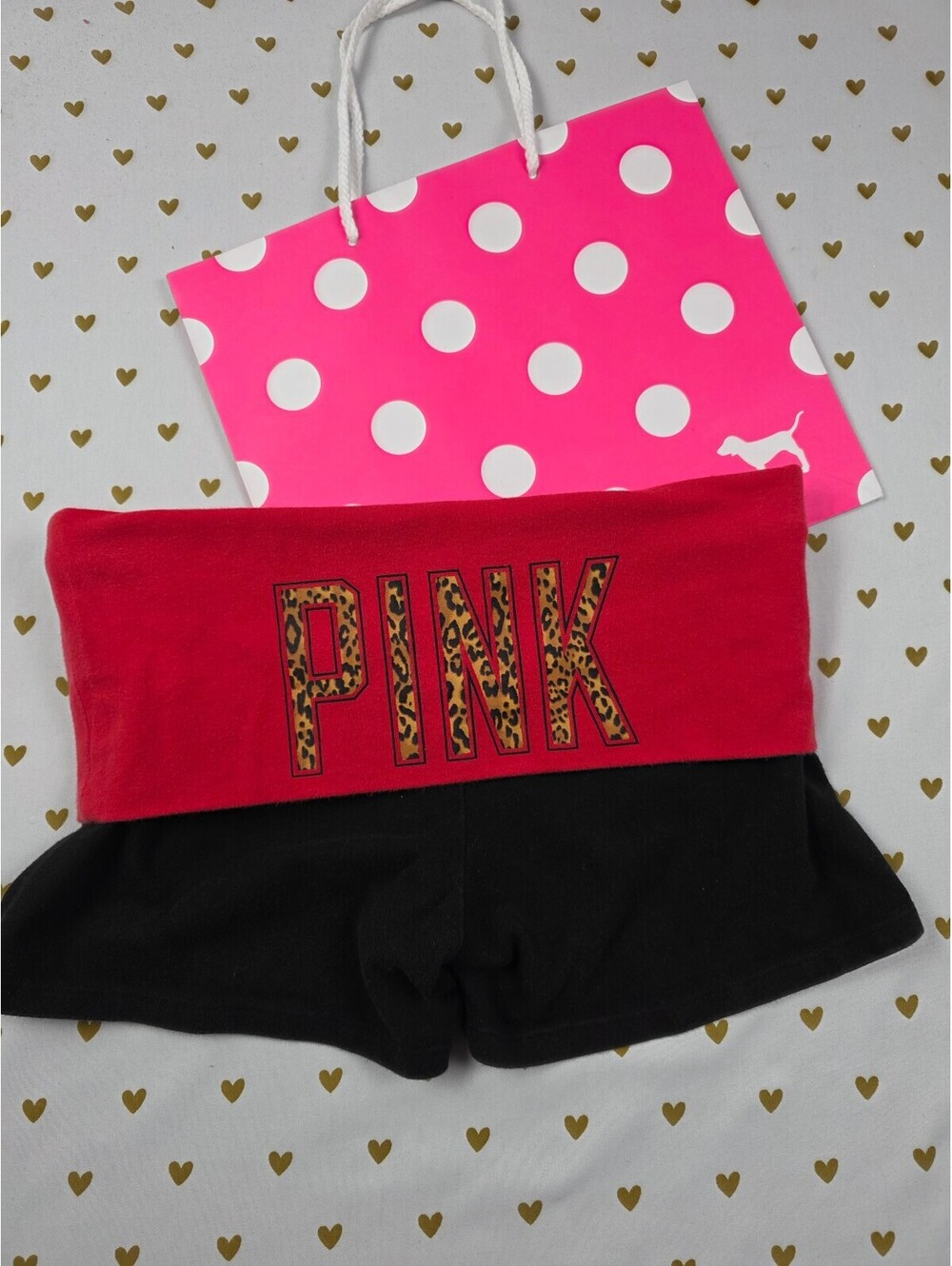 Victorias Secret PINK Leopard Cheetah Red Foldover Yoga Shorts XS